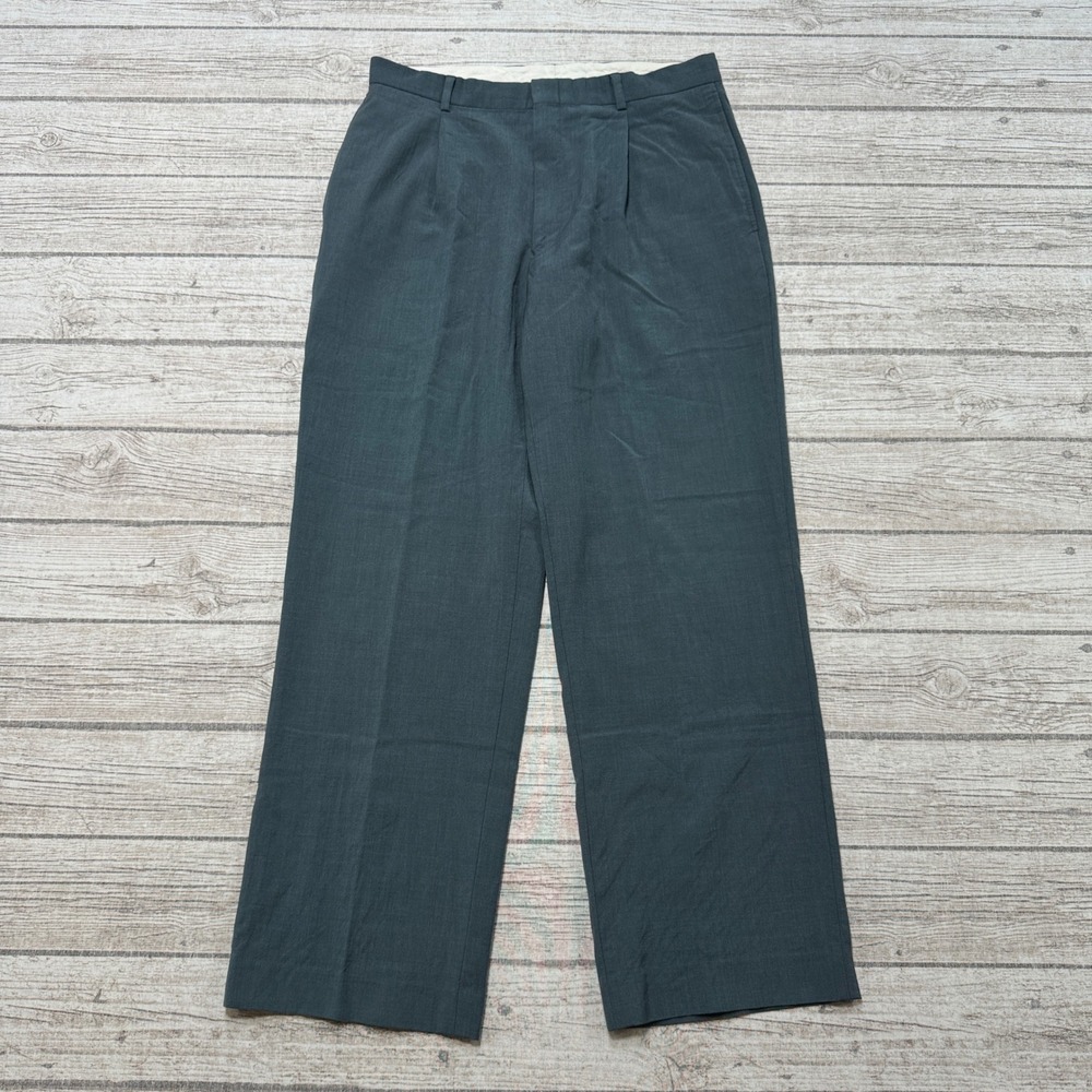 Marks & Spencer Dress Pants Men's 32x33 Gray Italian Wool Pleated Slacks Vintage